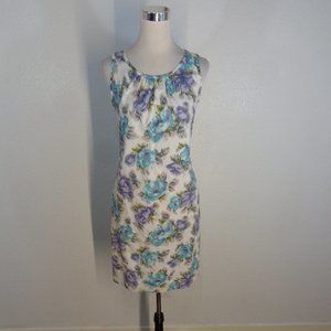 Lands End Size 4 Dress Sheath Purple Blue Tan Watercolor Cotton Sleeveless NWOT